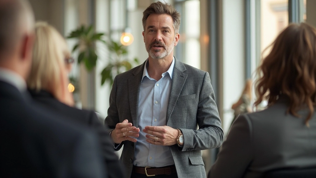 Leader presenting core values to engaged team members in workshop setting